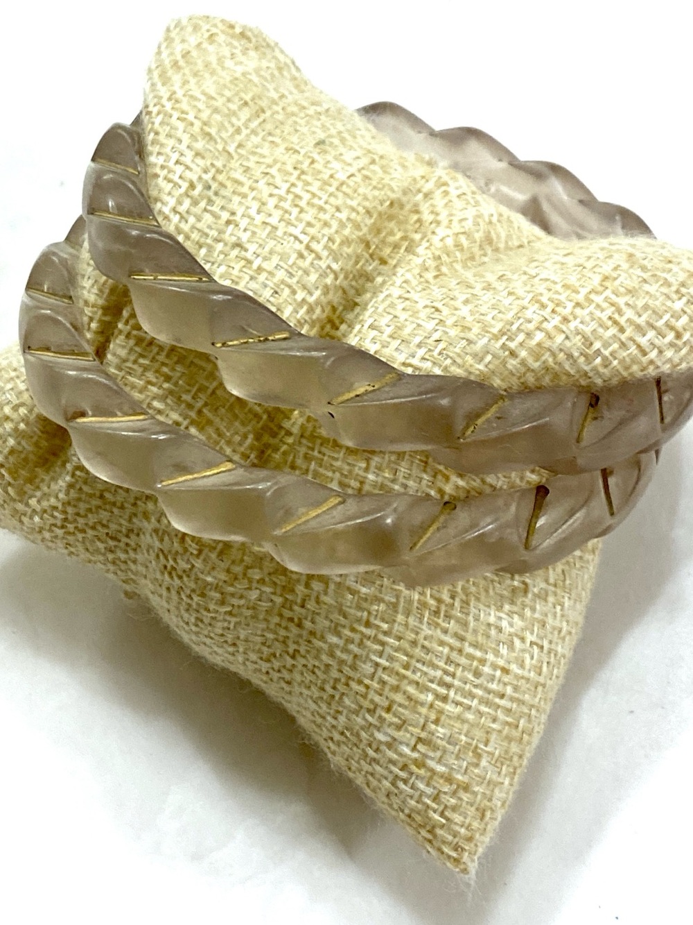 Vintage Clear Twisted Bangle Bracelets with Gold Accents